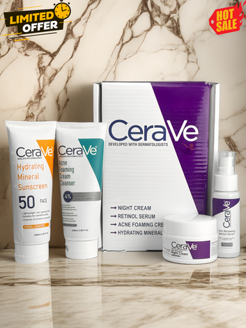 CeraVe 4-in-1 Skincare Kit | Cleanser, Night Cream, Retinol Serum & Sunscreen